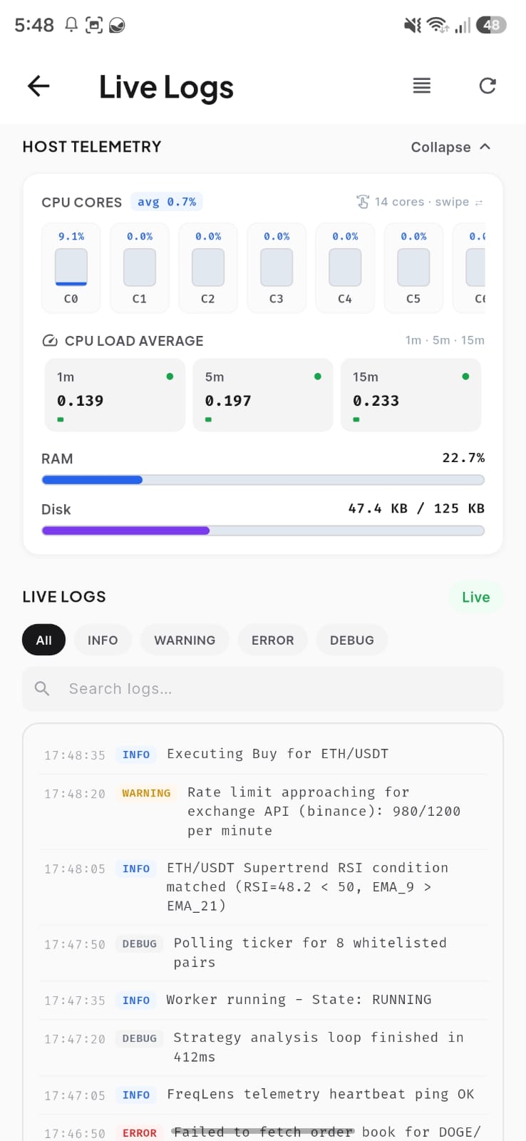 FreqLens Trade Logs